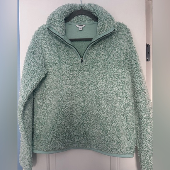 SONOMA Size S Mint Green Quarter Zip Hoodless Sherpa Cowl Sweater with Pockets - Picture 5 of 7